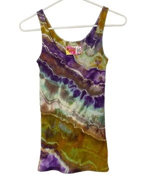 Upcycled Geode Ice Tie Dye Tank Top Womens Size XS Handmade Ribbed Colorful